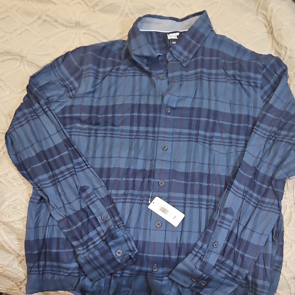 Lands' End Navy Checkered Shirt